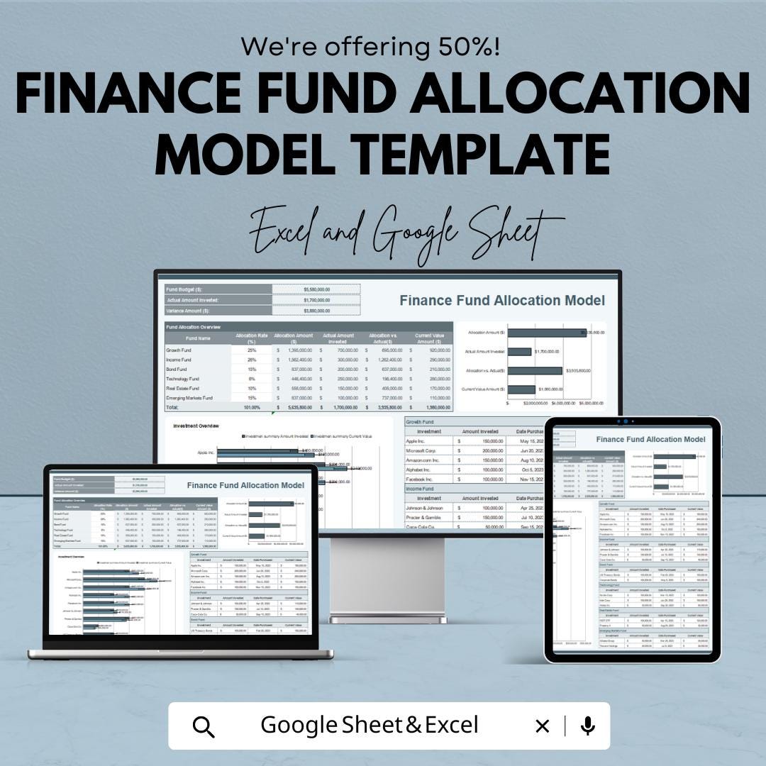 Finance Fund Allocation Model Template | Investment Allocation Spreadsheet | Budget Distribution Tool | Fund Management Template