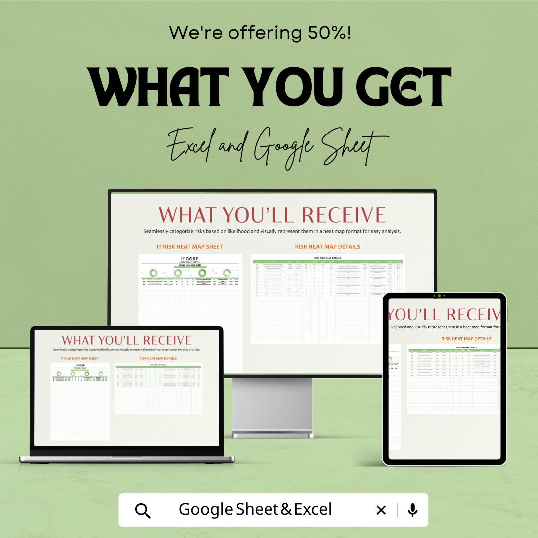 IT Risk Heat Map Template Excel, Risk Assessment Matrix Spreadsheet, Project Risk Dashboard, Risk Register Log, Google Sheets Risk Tracker