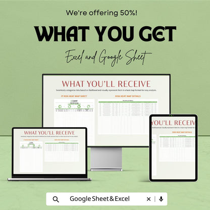 IT Risk Heat Map Template Excel, Risk Assessment Matrix Spreadsheet, Project Risk Dashboard, Risk Register Log, Google Sheets Risk Tracker