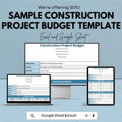 Construction Project Budget Template | Excel & Google Sheets | Contractor Cost Estimate Spreadsheet | Building Cost Tracker | Editable