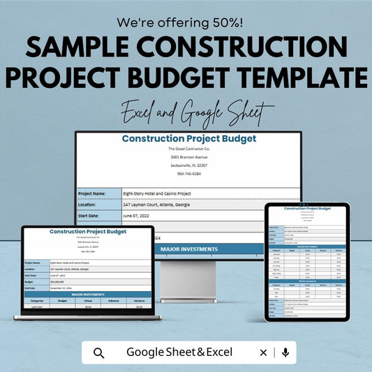 Construction Project Budget Template | Excel & Google Sheets | Contractor Cost Estimate Spreadsheet | Building Cost Tracker | Editable