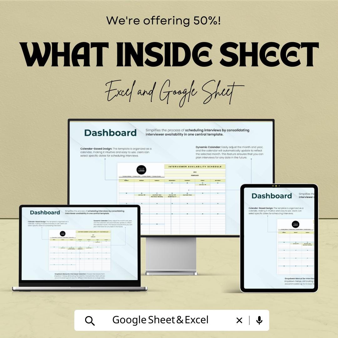 Interviewer Availability Schedule Template Excel | HR Interview Scheduling Template | Interview Calendar Planner | Hiring Schedule Tracker