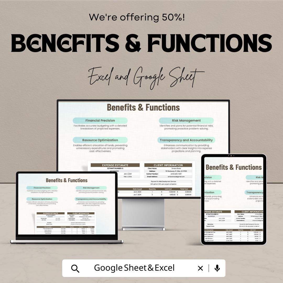 Expense Estimate Template | Excel & Google Sheet | Cost Breakdown | Budget Planning | Project Expense Tracker | Estimate Sheet for Business