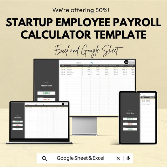 Startup Employee Payroll Calculator Template | Excel and Google Sheets | Small Business Payroll, Salary & Wage Calculator Spreadsheet