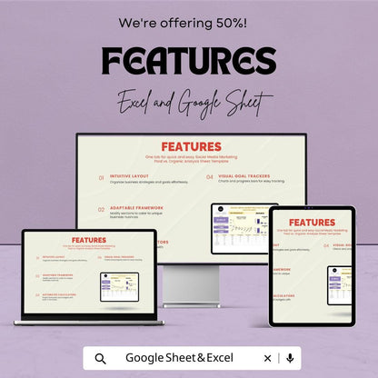 Social Media Marketing Paid vs Organic Analysis Sheet Template | Paid vs Organic Tracker | Marketing Analytics Spreadsheet