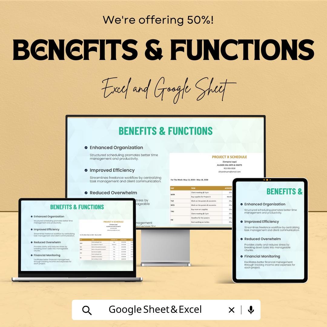 Simple Freelance Schedule Sheet Template | Project Planner | Excel & Google Sheet | Time Management | Customizable Schedule