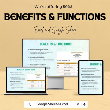 Simple Freelance Schedule Sheet Template | Project Planner | Excel & Google Sheet | Time Management | Customizable Schedule
