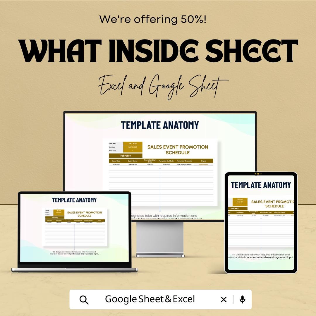 Sales Event Promotion Schedule Template | Marketing Campaign Planner | Event Promotion Calendar | Excel & Google Sheets
