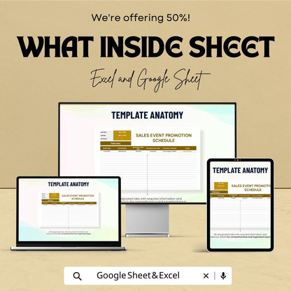 Sales Event Promotion Schedule Template | Marketing Campaign Planner | Event Promotion Calendar | Excel & Google Sheets