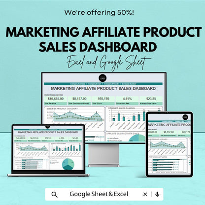 Marketing Affiliate Sales Dashboard | Track Affiliate Revenue & Performance | Digital Download | Affiliate Marketing Dashboard Template