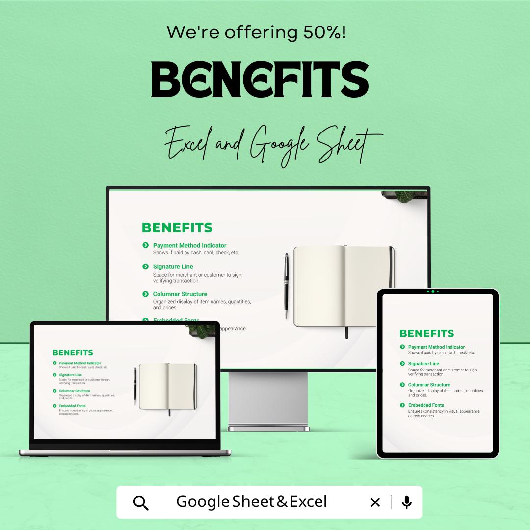 Freelance Receipt of Payment Sheet | Professional Invoice Template | Excel & Google Sheet Format | Instant Download