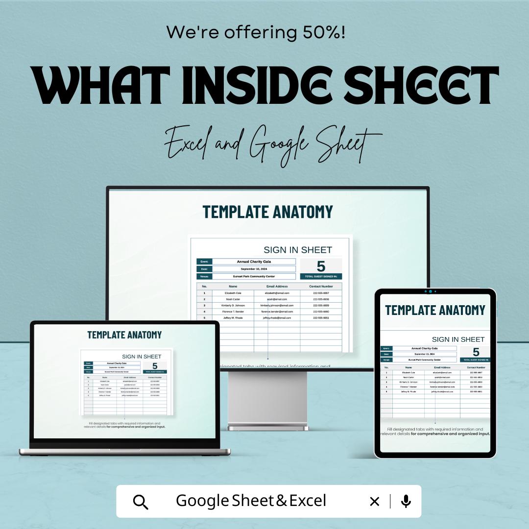 Guest Sign Out Sheet Template - Excel and Google Sheets for Event Check-Out | Track Guest Departures & Contact Information