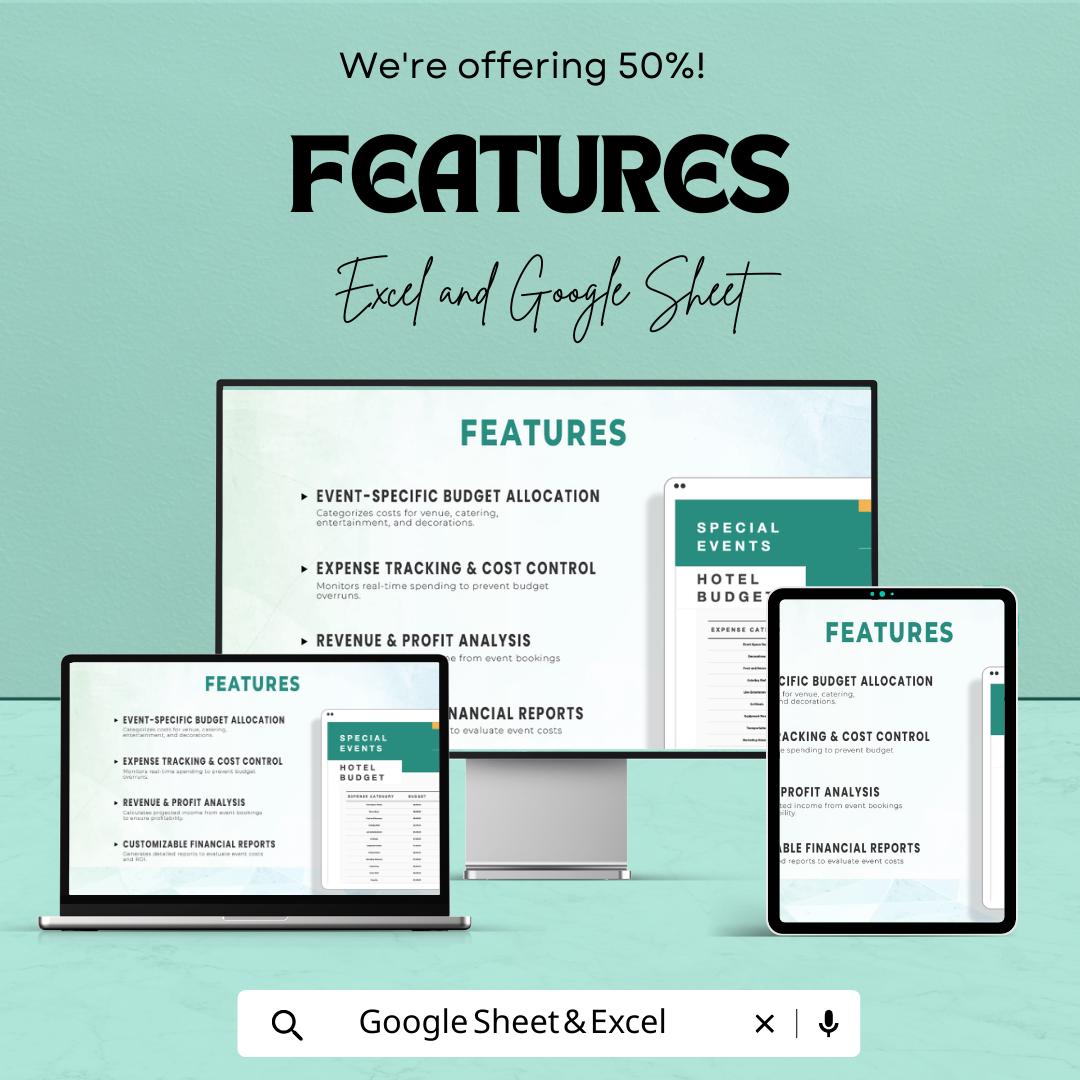 Hotel Special Events Budget Template, Event Budget Spreadsheet, Hotel Event Planner, Cost Tracker,  Hospitality Budget Tool