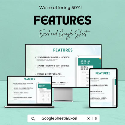 Hotel Special Events Budget Template, Event Budget Spreadsheet, Hotel Event Planner, Cost Tracker,  Hospitality Budget Tool