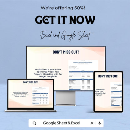 Commercial Real Estate Marketing Budget Template | Real Estate Marketing Planner | ROI Tracker | Business Expense Spreadsheet
