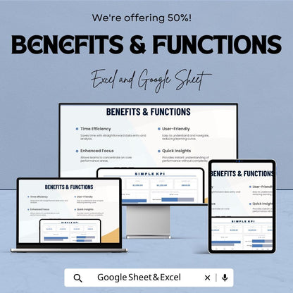 Simple KPI Template | KPI Dashboard Spreadsheet | Excel and Google Sheets KPI Tracker | Business Metrics Template | Revenue Expense