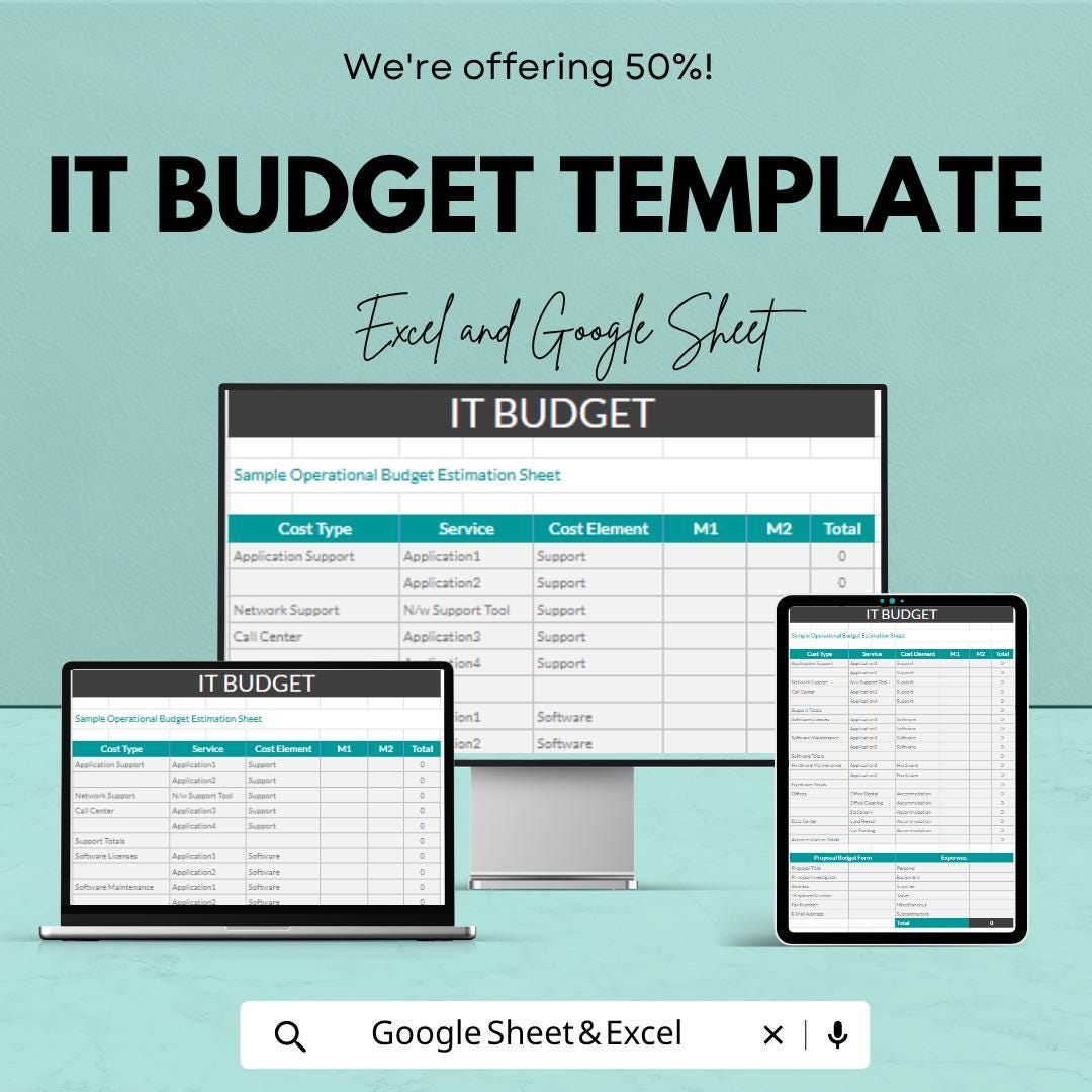 IT Budget Template | IT Financial Planning Spreadsheet | Budget Tracker Excel | Technology Budget Planner | Google Sheets Template