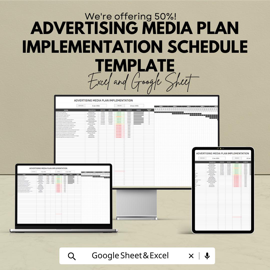 Advertising Media Plan Template | Marketing Campaign Planner | Media Schedule Tracker | Advertising Campaign Planner | Marketing Timeline