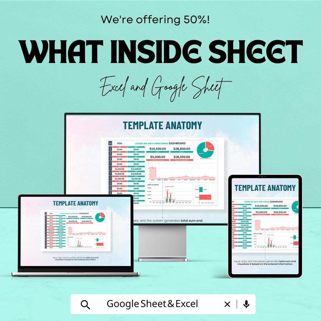 Ledger Balance Monitoring Dashboard Template | Financial Tracking Excel & Google Sheets | Manage Debts, Credits, and Balances |