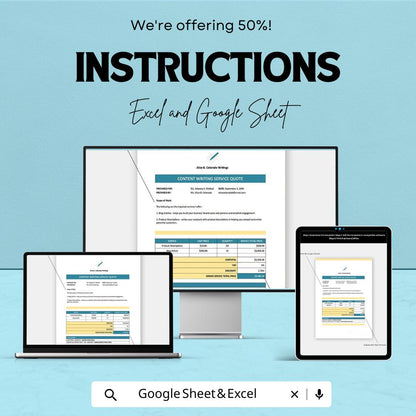 Sample Freelance Quote Sheet | Content Writing Service Quote Template | Customizable Excel & Google Sheet | Instant Download
