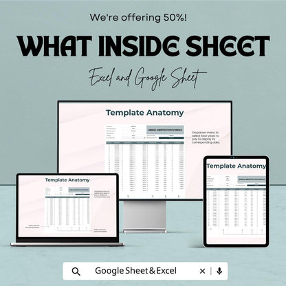 Annual Amortization Schedule Template | Loan Payment Planner Spreadsheet | Yearly Loan Calculator Template
