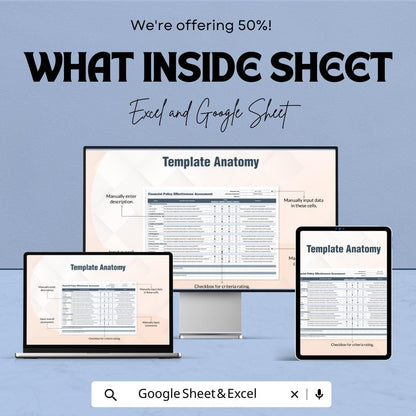 Financial Policy Effectiveness Assessment Template | Excel & Google Sheets | Policy Evaluation, Risk Assessment, Compliance Review Tool