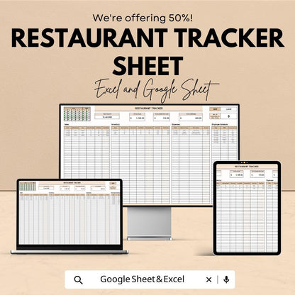 Restaurant Tracker Sheet | Inventory and Expense Tracking | Excel and Google Sheets Template | Manage Restaurant Finances & Operations