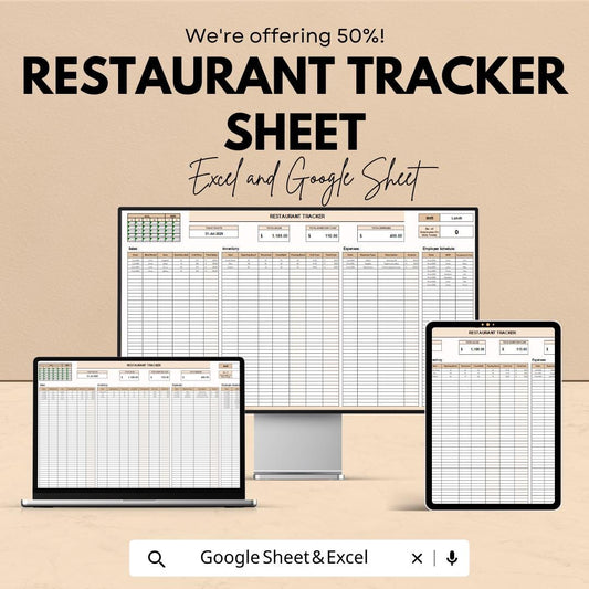 Restaurant Tracker Sheet | Inventory and Expense Tracking | Excel and Google Sheets Template | Manage Restaurant Finances & Operations