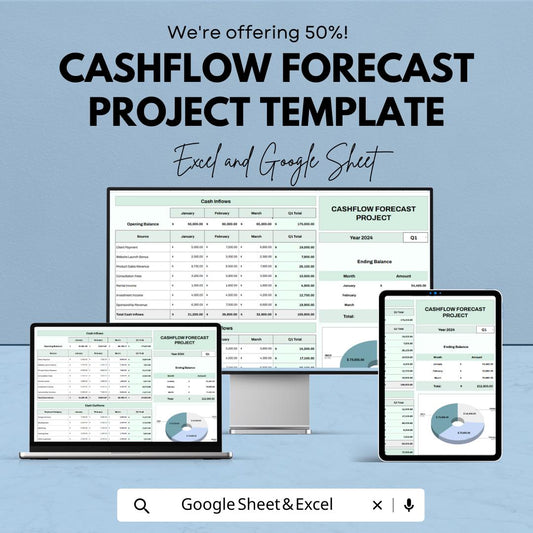 Cash Flow Forecast Template Excel | Project Cashflow Planner | Cash Flow Projection Spreadsheet | Business Budget Forecast