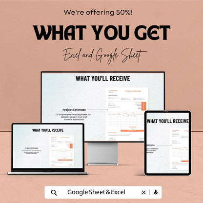 Sample Project Estimate Template | Project Cost Estimator Spreadsheet | Budget Planning Tracker | Excel & Google Sheets | Professional