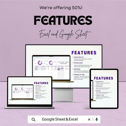 Action Item Tracker Template  | Task Tracker Spreadsheet | Project Task Manager | To Do List Tracker | Team Task Planner