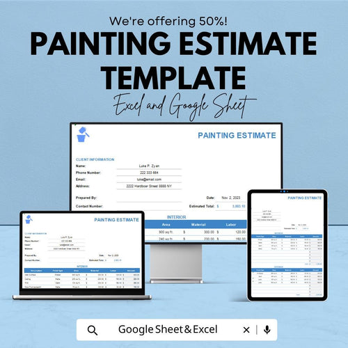 Painting Estimate Template | Contractor Estimate Form | House Painting Cost Calculator | Business Template