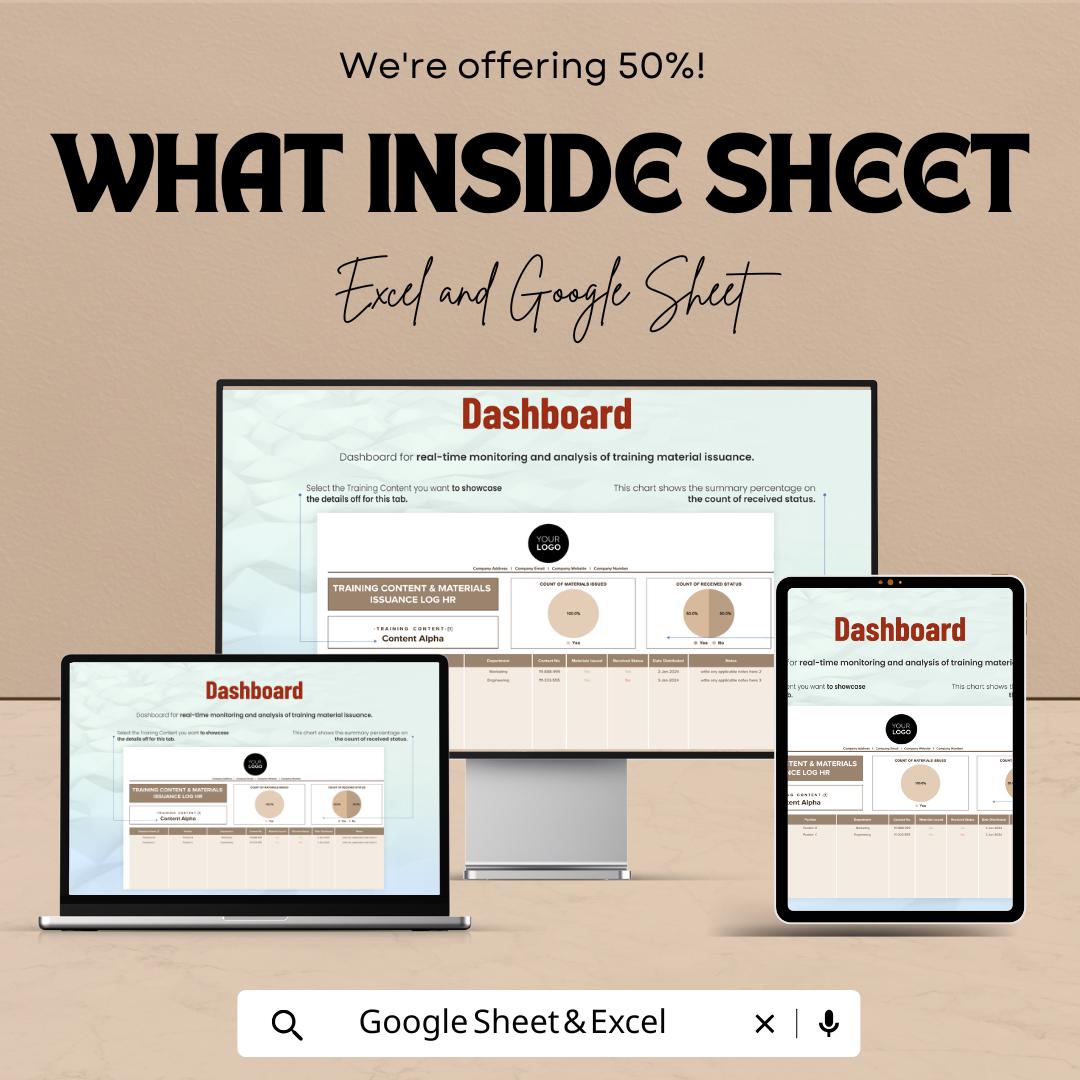 Training Content & Materials Issuance Log Sheet | HR Excel and Google Sheets Template for Employee Training Management |