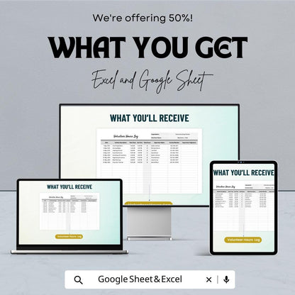 Volunteer Hours Log Sheet | Google Sheets and Excel | Track Volunteer Time, Activity & Supervisor Info | Printable Digital Template