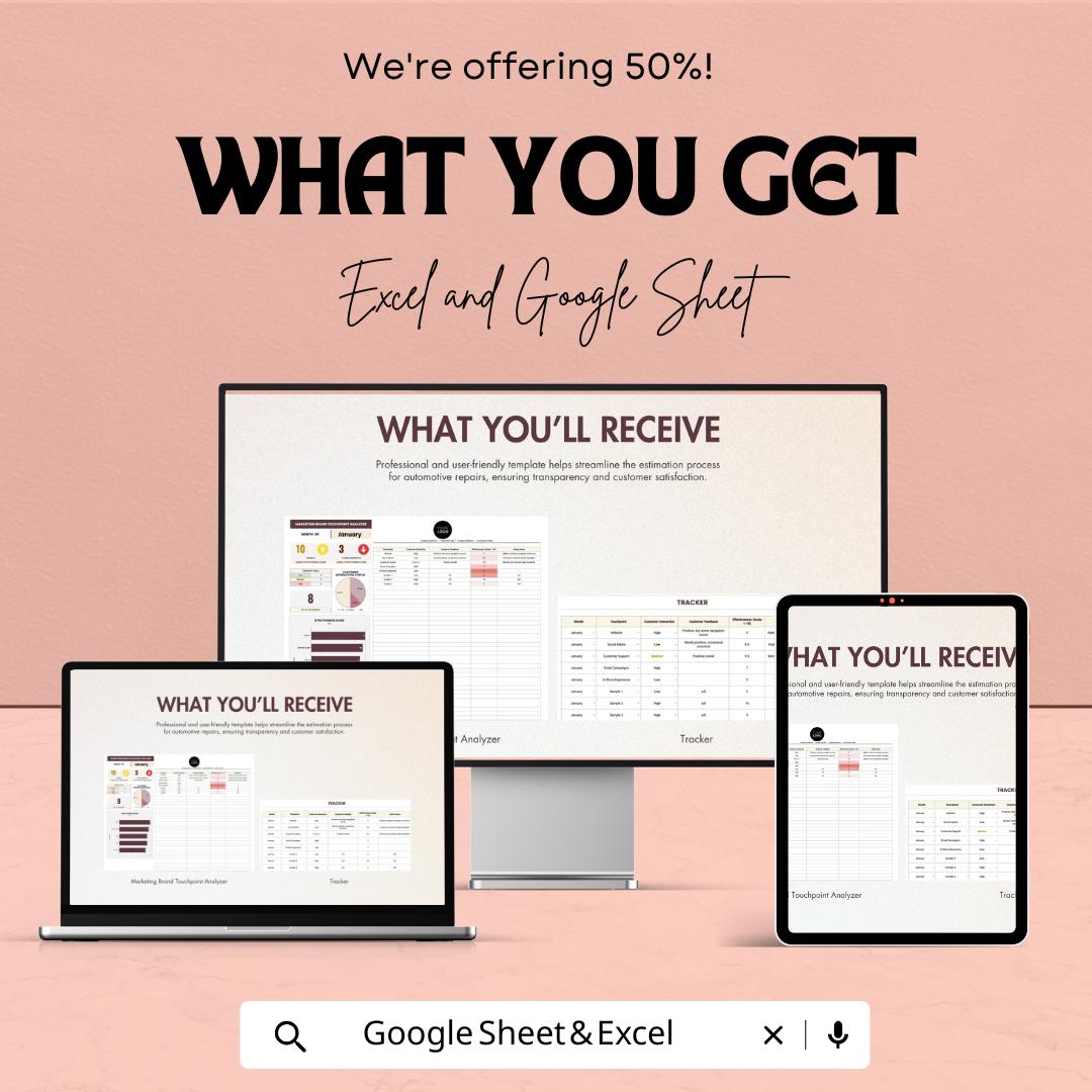Marketing Brand Touchpoint Analyzer Sheet | Excel and Google Sheets Template for Brand Strategy | Customer Interaction Tracking & Analysis |
