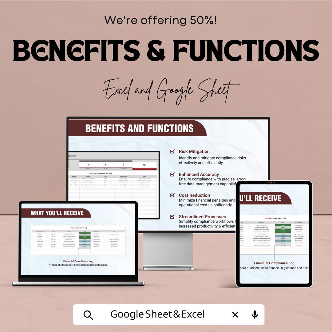 Financial Compliance Tracking Template | Excel and Google Sheets | Compliance Log, Audit Tracker, Risk Management, Finance Spreadsheet