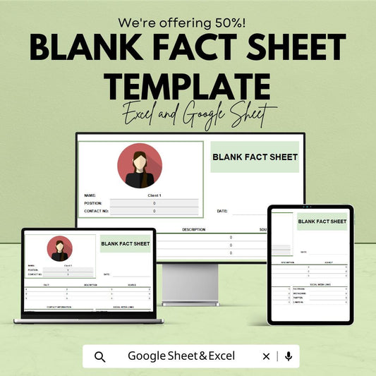Blank Fact Sheet Template | Excel and Google Sheets | Client Information Sheet | Profile Fact Sheet | Editable Data Sheet Printable