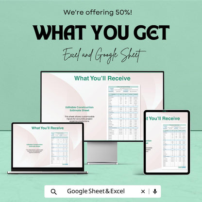 Editable Construction Cost Estimate Template | Construction Budget Spreadsheet | Building Cost Calculator | Excel & Google Sheets |