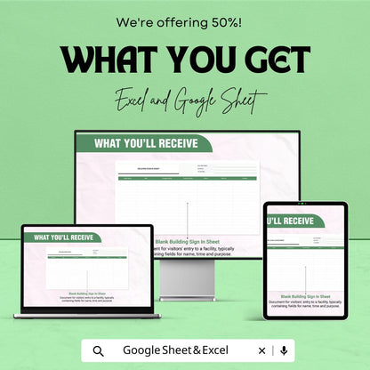 Building Sign In Sheet | Visitor Log Sheet Template | Excel & Google Sheet | Office Sign-In Template | Customizable Attendance Sheet |