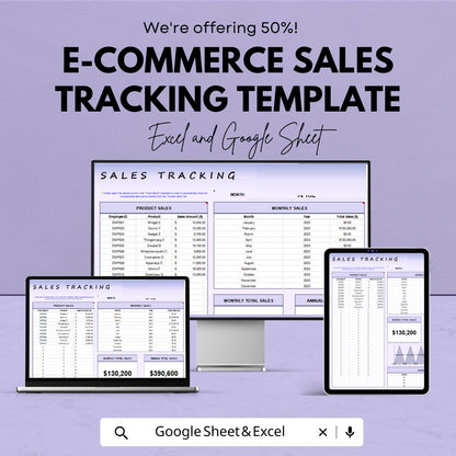 E-Commerce Sales Tracking Template | Sales Tracker Spreadsheet | Monthly and Annual Revenue Tracker | Business Finance Template