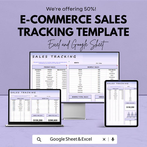 E-Commerce Sales Tracking Template | Sales Tracker Spreadsheet | Monthly and Annual Revenue Tracker | Business Finance Template