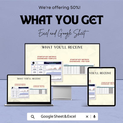 Startup Key Metrics Dashboard Template | Business KPI Dashboard Spreadsheet | Investor Metrics Tracker | Excel & Google Sheets