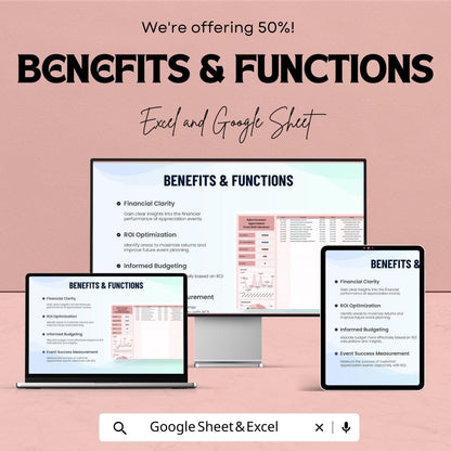 Sales Customer Appreciation Event ROI Calculator Sheet | Excel and Google Sheets Template | Event Cost, Revenue & ROI Tracker |