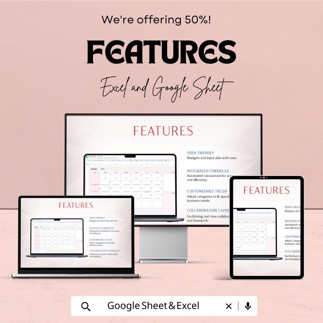Days of the Month Calendar Template | 2024 Excel and Google Sheets | Monthly Planner & Organizer | Customizable Calendar Template
