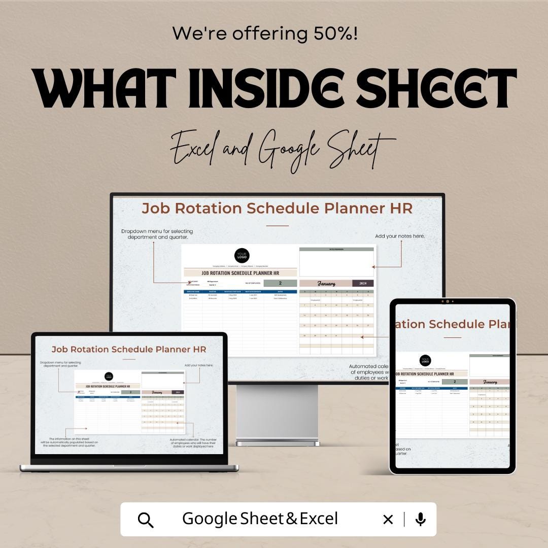 Job Rotation Schedule Planner HR Template | Employee Rotation Tracker | Workforce Planning Tool | Excel & Google Sheets