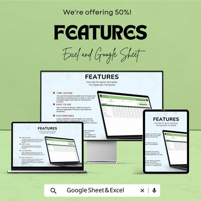 Tax Expenses Sheet | Excel & Google Sheet | Tax Tracking Template | Manage Business Expenses | Tax Preparation Tool | Financial Planner