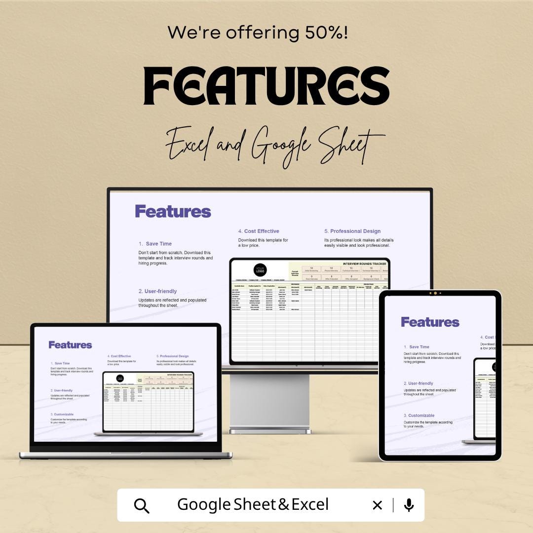 Interview Rounds Tracker Template | Recruitment Pipeline Tracker | Hiring Process Sheet | Candidate Tracking Tool | HR Hiring Dashboard