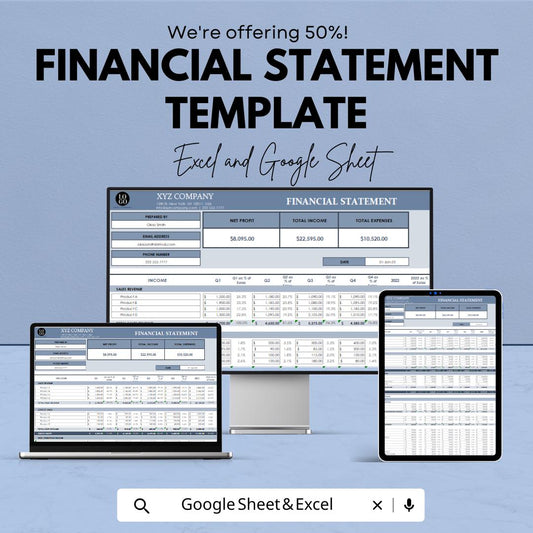 Financial Statement Sheet | Business Financial Report Template, Profit and Loss, Income & Expense Tracker | Excel and Google Sheets
