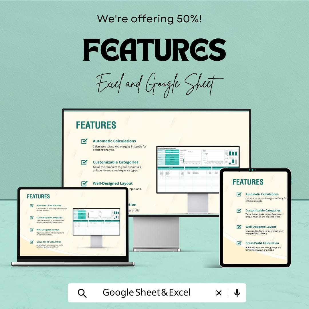 Finance Profit and Loss Analysis Sheet | Google Sheets Template for Financial Tracking | Monthly Profit Loss Tracker | Financial Dashboard