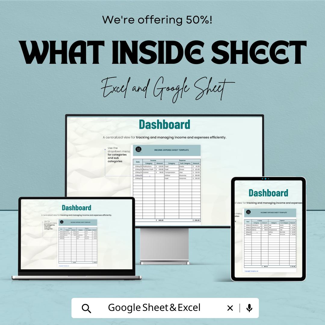 Income Expense Sheet Template Excel, Monthly Income and Expense Tracker, Small Business Budget Spreadsheet,  Cash Flow Log